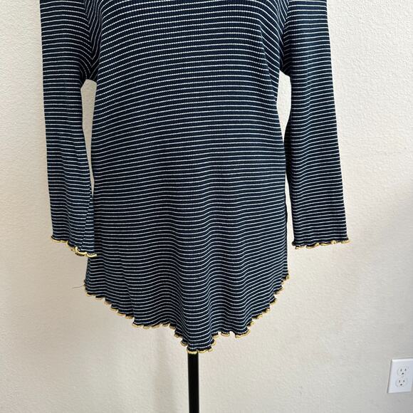 Modcloth Top 4X Plus Long Sleeve Striped Navy Blue Layer Nautical Twee Ribbed - Picture 3 of 11